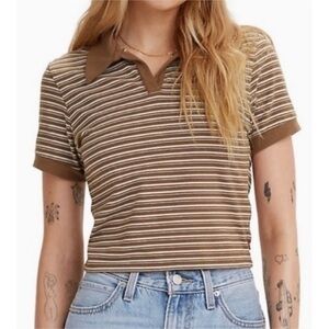 Levi’s Cropped Polo Shirt in Brown and White Stripe